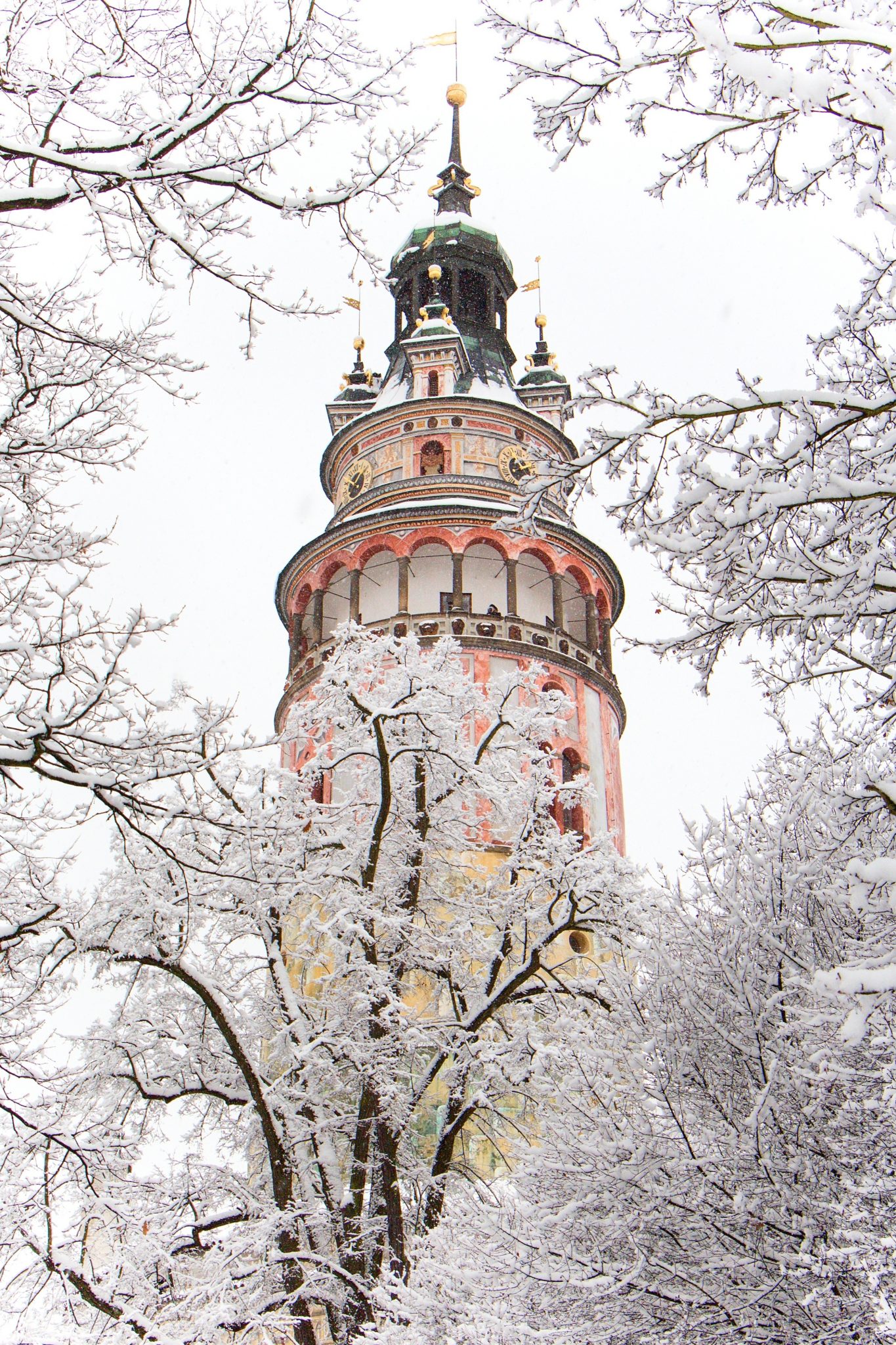 Krumlovská věž Český Krumlov zima